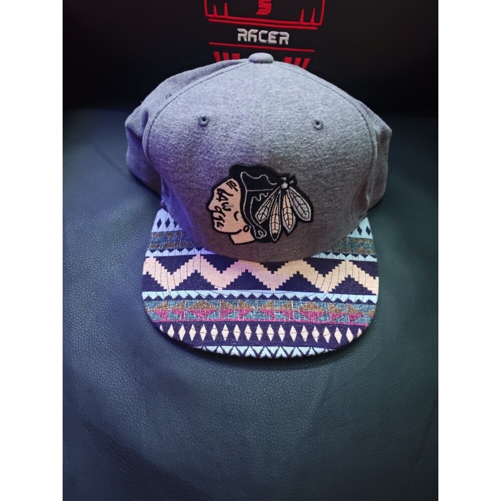 Chicago Blackhawks Mitchell and Ness Snapback Hat NHL Aztec Brim Design OSFA